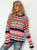 Chicmy-4 Colors Loose Contrast Color Round-Neck Sweater Top