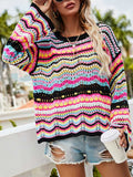 Chicmy-4 Colors Loose Contrast Color Round-Neck Sweater Top