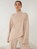 Chicmy-Casual Solid Color Irregularity High-Neck Sweater& Wide Leg Pants Suits