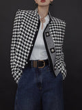 Chicmy-Stylish Long Sleeves Loose Houndstooth Stand Collar Jackets