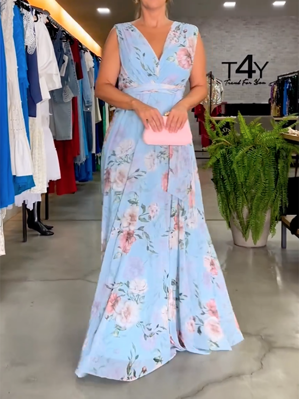 Chicmy-Stylish Floral Printed V-Back Elegant Maxi Dresses