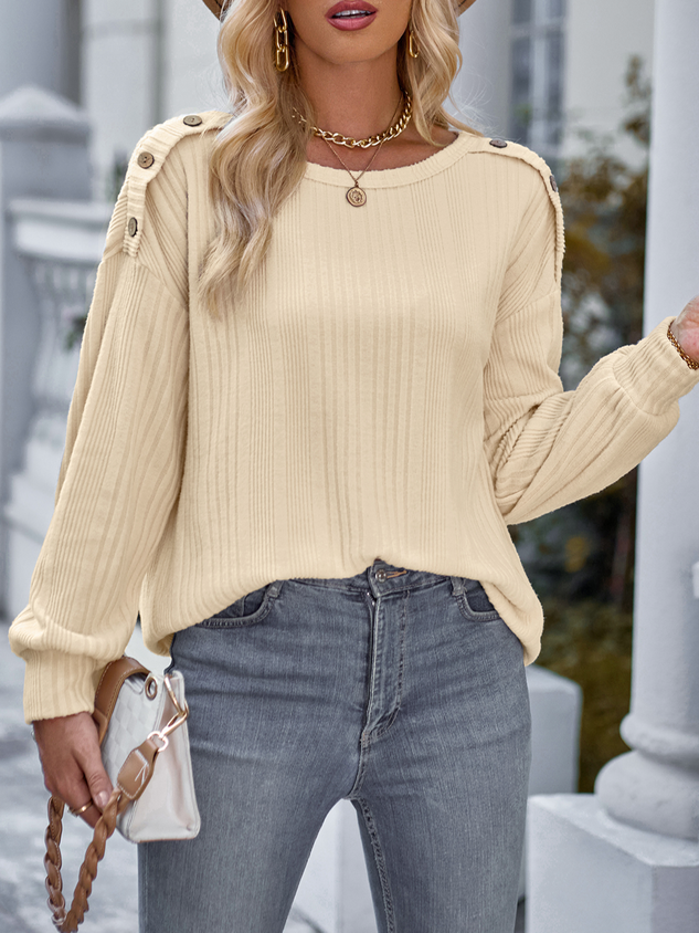 ChicmyCrew Neck Loose Plain Casual Shirt