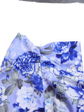 Chicmy-Long Sleeves Floral Printed Blouse + Split-Back Solid Color Skirt Two Pieces Set