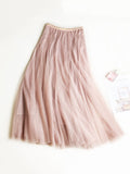 Chicmy-Solid Color Loose Elastic-Waist Mesh Skirt