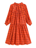 Chicmy-Original Creation Loose Puff Sleeves Plaid High-Neck Midi Dresses