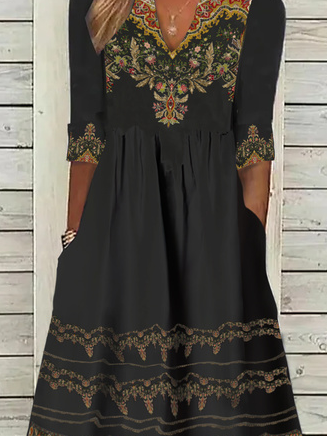 Chicmy V Neck Ethnic Jersey Casual Dress
