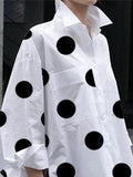Chicmy-Fashion Buttoned High-Low Polka-Dot Split-Side Lapel Long Sleeves Blouse