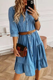 CHICMY-Women's Spring and Summer Outfits, Casual and Fashionable Ruffled Denim Button Midi Dress