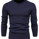 Plus Size Men's Solid Sweater  With Long Sleeves, Casual Pullover Knit Tops For Daily Life, Men Clothing