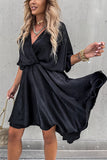 CHICMY-Women's Spring and Summer Outfits, Casual and Fashionable Batwing Sleeve Satin Mini Dress