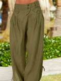 ChicmyCasual Button Fly Dual Pocket Drawstring Wide Leg Pants