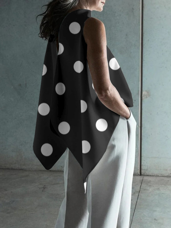 Chicmy-Fashion Polka Dot Asymmetric Split-Joint Sleeveless Vest