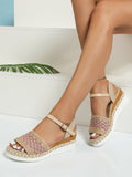 ChicmyVacation Embroidered Woven Linen Espadrille Wedge Sandals