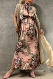 CHICMY-Women's Spring and Summer Outfits, Casual and Fashionable Elegant Vintage Rose Print Halter Neck Maxi Dress