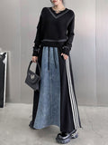 CHICMY-Graduation gift, graduation evening dress Striped Split-Joint Drawstring Contrast Color Loose A-Line Skirts Bottoms