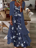 Chicmy- V-Neck Casual Loose Floral Print Long Sleeve Resort Set Maxi Dress