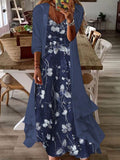 Chicmy- V-Neck Casual Loose Floral Print Long Sleeve Resort Set Maxi Dress