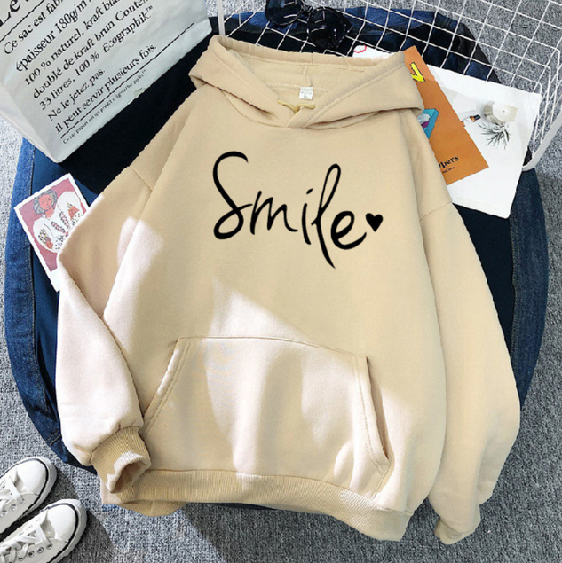 ChicmyLong Sleeve Casual Smile Text Letters Heart Hoodie