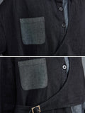 Chicmy-Original Loose Denim Split-Joint Tied Lapel Collar Long Sleeves Midi Dress