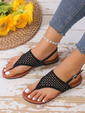 ChicmyVintage Rhinestone Hollow Out Slingback Thong Sandals