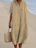 Chicmy Linen Plain Cotton And Linen Loose Dress