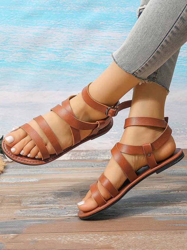ChicmyVintage Casual Leather Strap Gladiator Greek Sandals