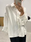 Chicmy-Simple Long Sleeves Loose Buttoned Pleated Solid Color Lapel Collar Blouses&Shirts Tops