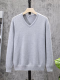 ChicMy-Fall Outfits   All Match Knitted Solid Sweater, Men's Casual Warm Slightly Stretch V Neck Pullover Sweater For Men Fall Winter