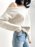 Chicmy-Casual Loose Long Sleeves Solid Color Off-The-Shoulder Sweater Tops