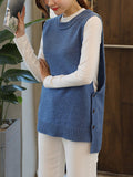 Chicmy-Fall Outfits Simple Sleeveless Loose Buttoned Solid Color Round-Neck Sweater Vest Outerwear