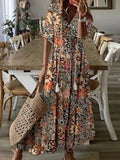 Chicmy- Casual Loose V-Neck Printed Short Sleeve Maxi Dress