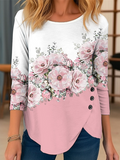 ChicmyCrew Neck Casual Floral T-Shirt