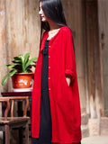 Chicmy-Soft Red Ramie Cotton Linen Cover-up Cardigan