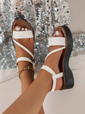 ChicmyWhite Leather Woven Strap Platform Casual Sandals For Women