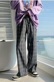 Chicmy-Graduation gift, Coachella Valley Music Festival Look,High Waist Loose Retro Plaid Men Long Pants