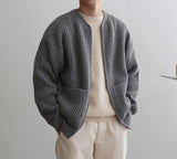 Chicmy-Korean style, Korean men's outfit, minimalist style, street fashion No. 4454 KNITTED ROUND-NECK CARDIGAN SWEATER