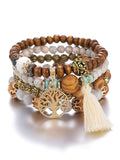 Chicmy-Bohemia Multi-Layer Wood Beads Handmade Tassels Bracelet