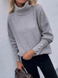 Chicmy-Casual Loose Solid Color High-Neck Long Sleeves Knitwear