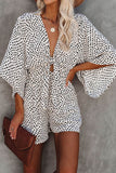 CHICMY-Women's Spring and Summer Outfits, Casual and Fashionable Well Behaved Printed Pocketed Tie Romper