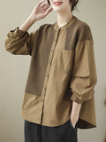 Chicmy-Asymmetric Buttoned Pockets Split-Joint Long Sleeves Loose Round-Neck Blouses&Shirts Tops