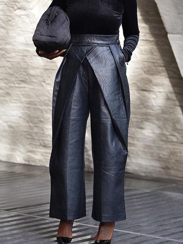 Chicmy-Asymmetric Solid Color High Waisted Trousers Pants