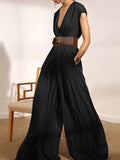 Chicmy-Urban Loose Wide Leg Solid Color V-Neck Jumpsuits Bottoms