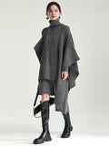 Chicmy-Casual Long Sleeves Loose Solid Color High-Neck Shawl&Sweater Dresses Two Pieces Set