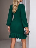 CHICMY-Graduation gift, graduation evening dress Solid Color Falbala Puff Sleeves Long Sleeves Mini Dresses