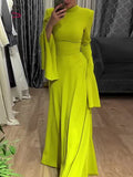 CHICMY-Graduation gift, graduation evening dress Ruffle Sleeves Skinny Belted Solid Color Round-Neck Maxi Dresses