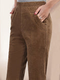 ChicmyWomen Plain Corduroy Elastic Waist Pocket Loose Turnip Pants