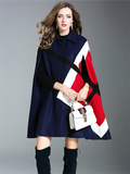 Chicmy-Original Loose Batwing Sleeves Contrast Color Striped Lapel Collar Cape Coats