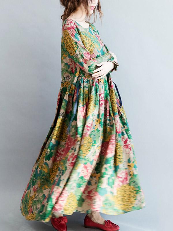 Chicmy-National Style Flower Printed Long Dress