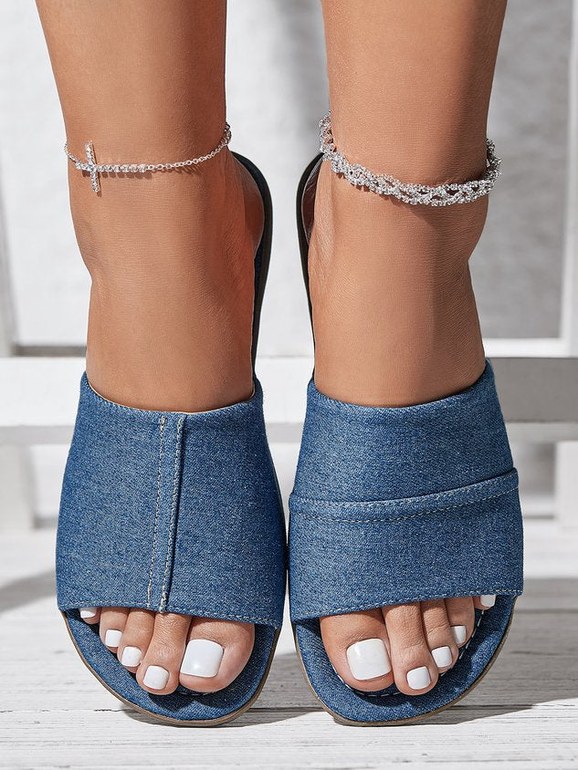 ChicmyBlue Denim Stitching Design Flat Sandals
