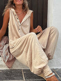 Chicmy-Buttoned Loose Sleeveless V-neck Jumpsuits